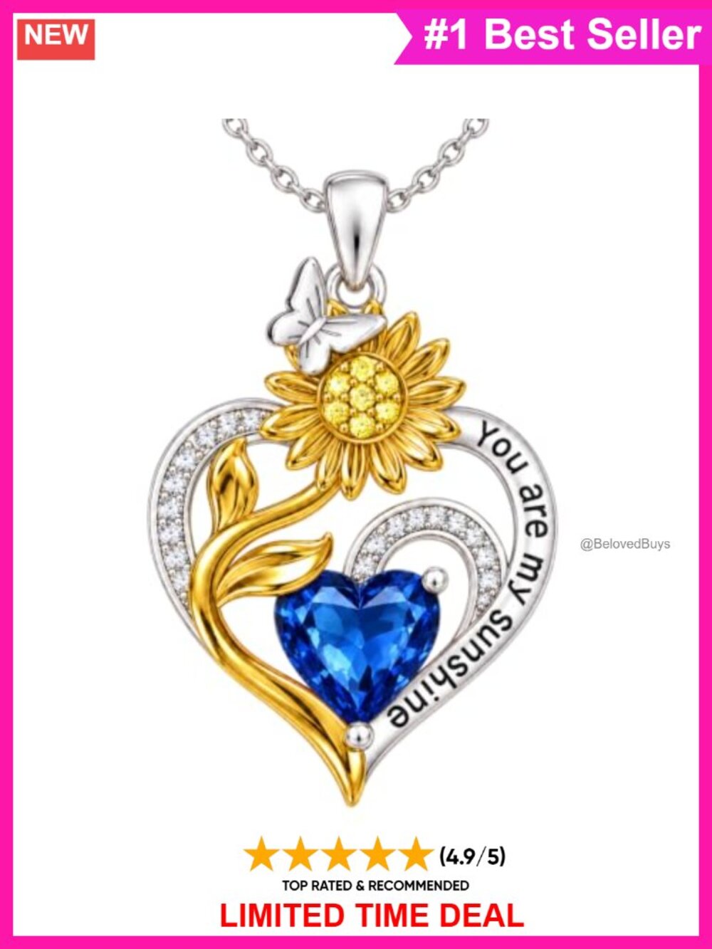 14K Gold and Silver Plated Sunflower Birthstone Necklace
